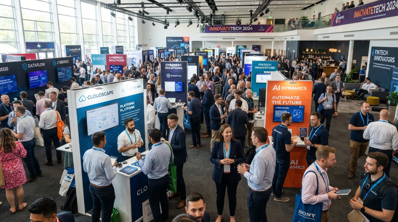Attendees networking at a technology conference