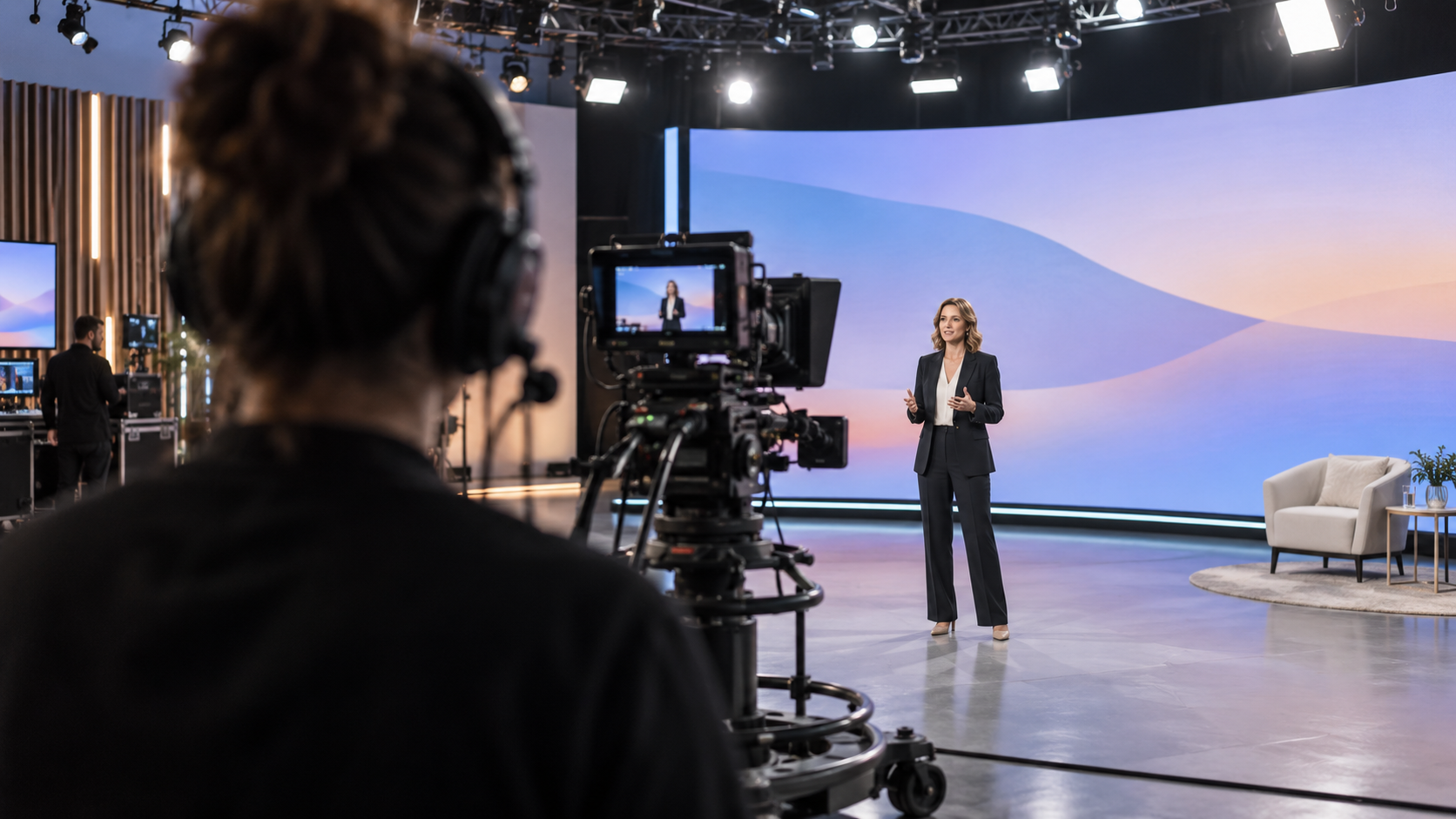 Broadcast studio set up for a hybrid event