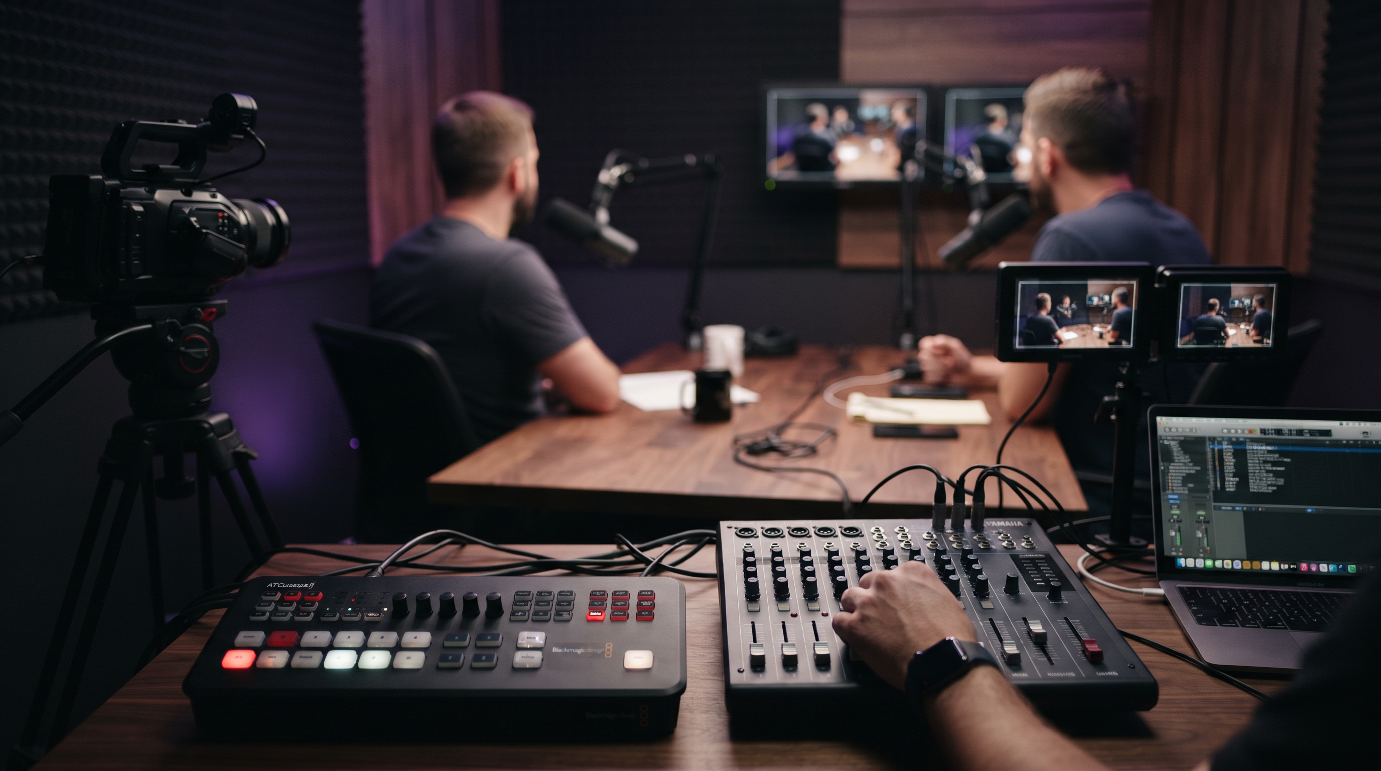 Podcast production in a recording studio